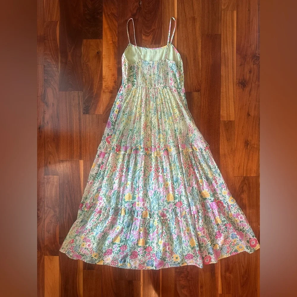 Banjanan Hazel Sleeveless Tiered Maxi Dress in Dawn Chorus Pistachio Green; XS - Picture 10 of 15